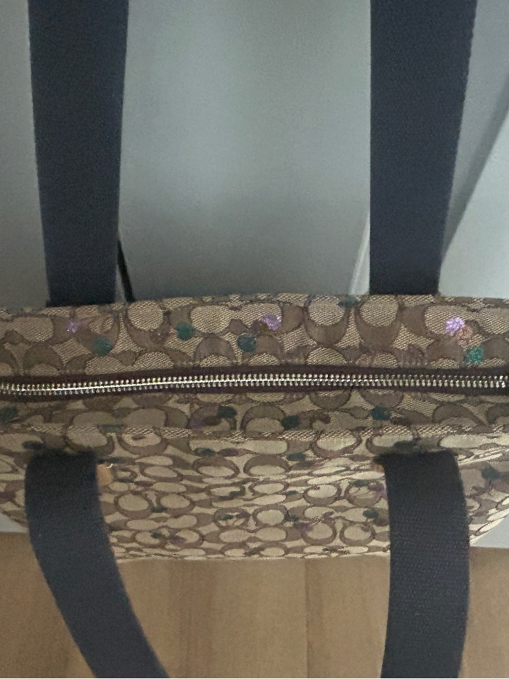Coach Tote F30604 Signature Canvas purple & teal Cherries Rainbow Glitter straps - Picture 7 of 8